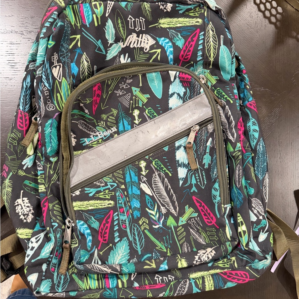 L.L. Bean Multicolor Feather Print Backpack
